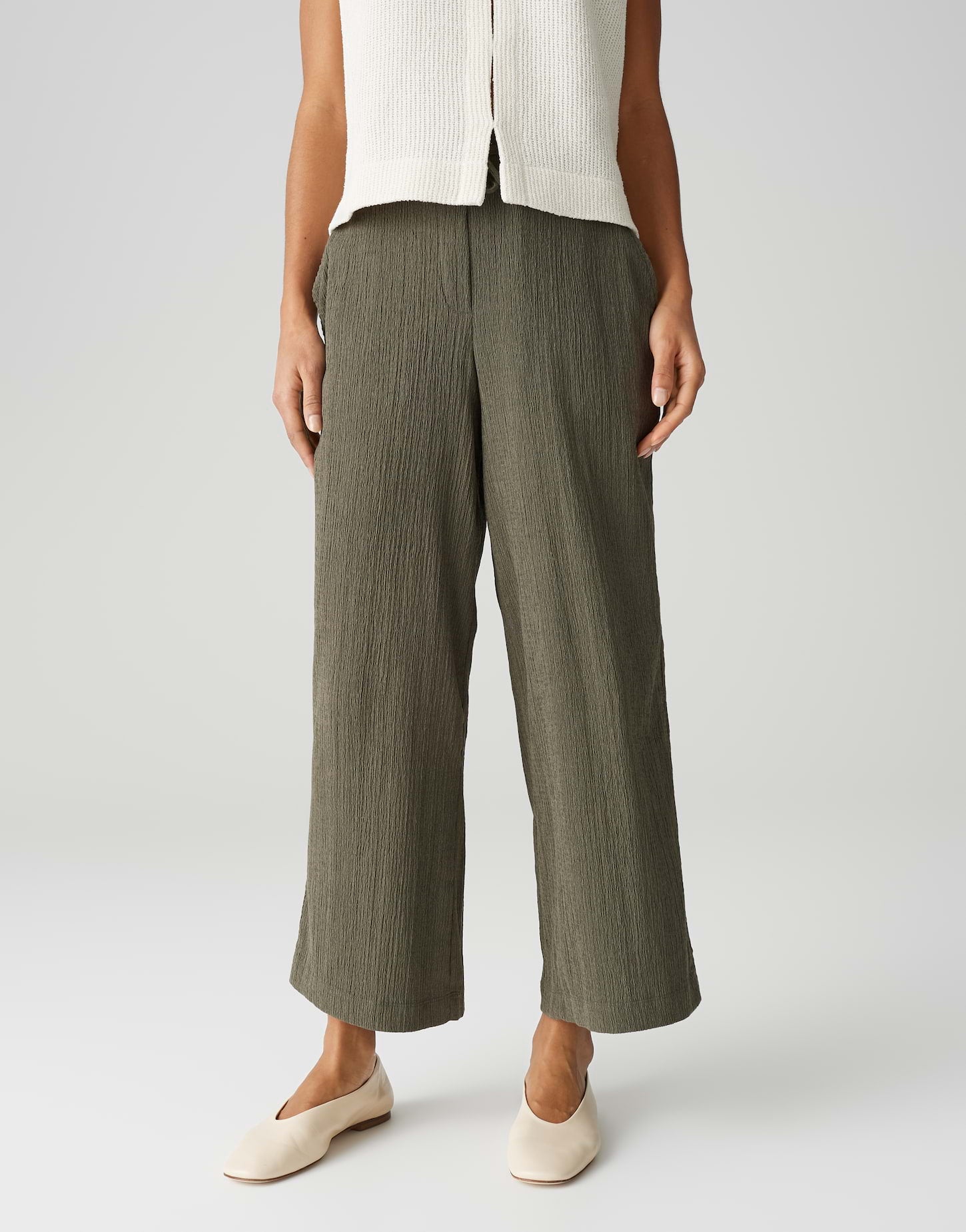 OPUS 1042415798100 Mileni crinkle wijde culotte-olive leaf