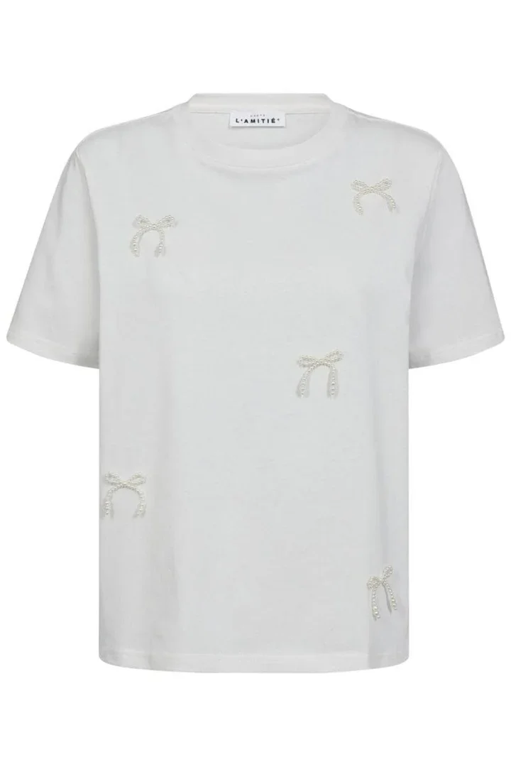 HAUTE L'AMITIE HL10027 Pearl Bow Tee-offwhite