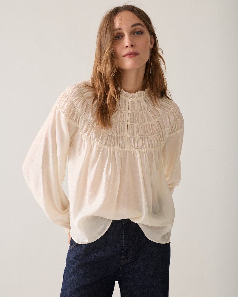 SUMMUM Gesmokte top met ruffles 2s3571-12575