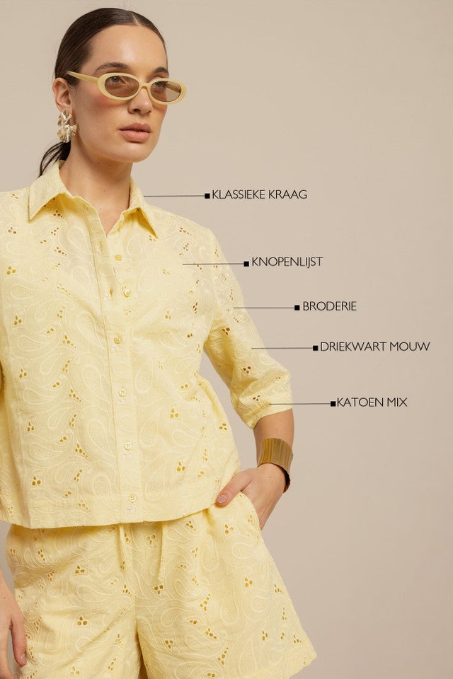 STUDIO ANNELOES 13870 Nyra broderie blouse-butter yellow