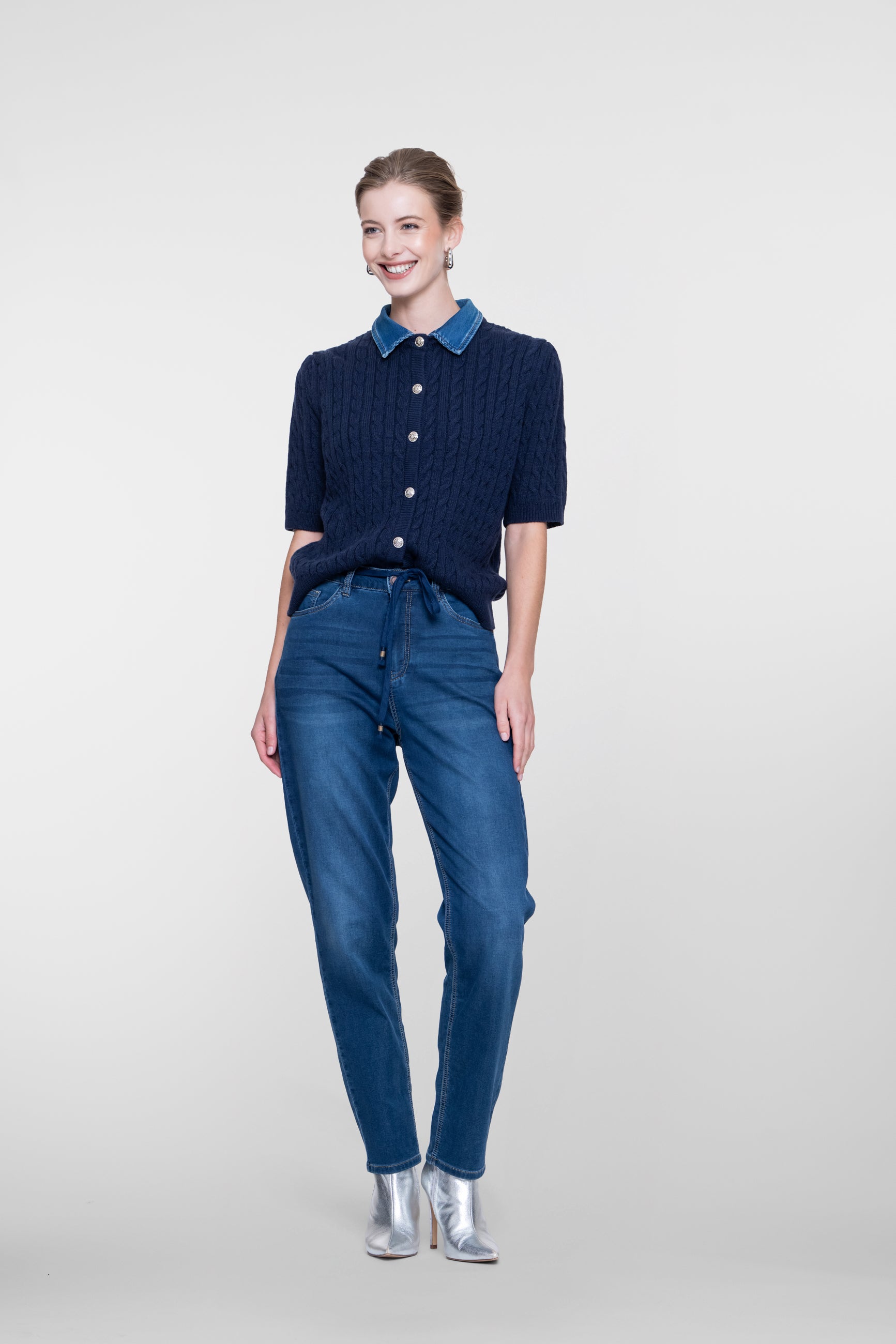 GEISHA 64507-10 CARDIGAN MET DENIM KRAAG-navy/denim