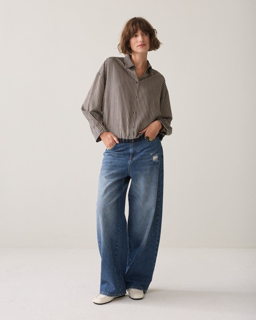 Summum 2s3548-12491 Streepblouse met tunnelkoord - midnight blue