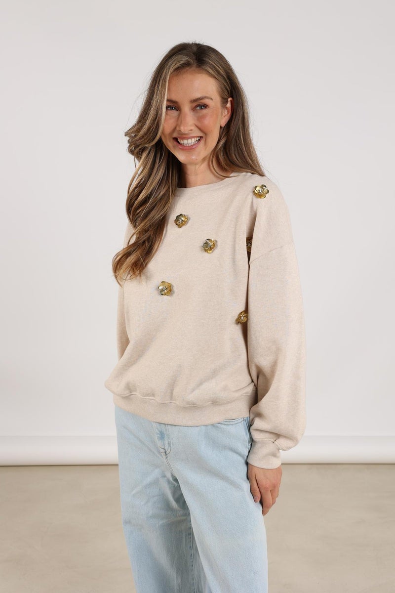 NUKUS NKF03021 Beatriz Pullover Flower-Sand Melange