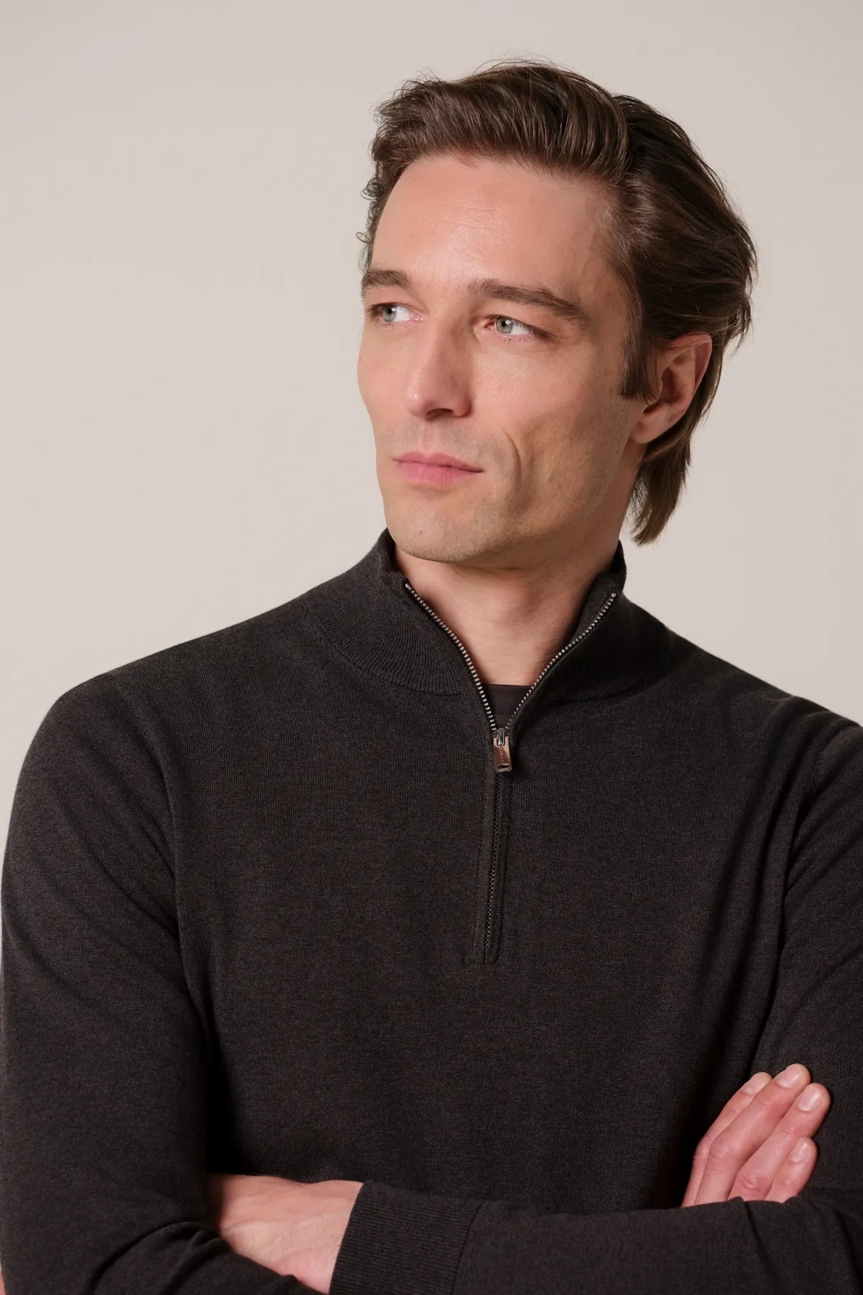 PROFUOMO PPXJ30002E Donkerbruine halfzip