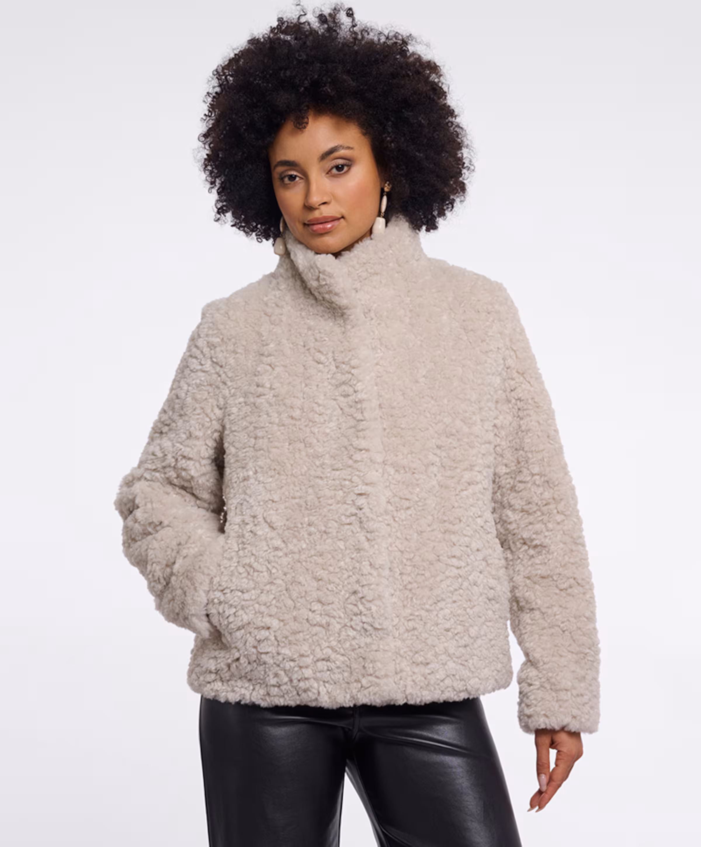 RINO & PELLE Kion.7002611 Faux fur jacket with high neck-birch