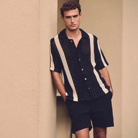 PROFUOMO PPXD10022A Crochet Button Through Polo SS