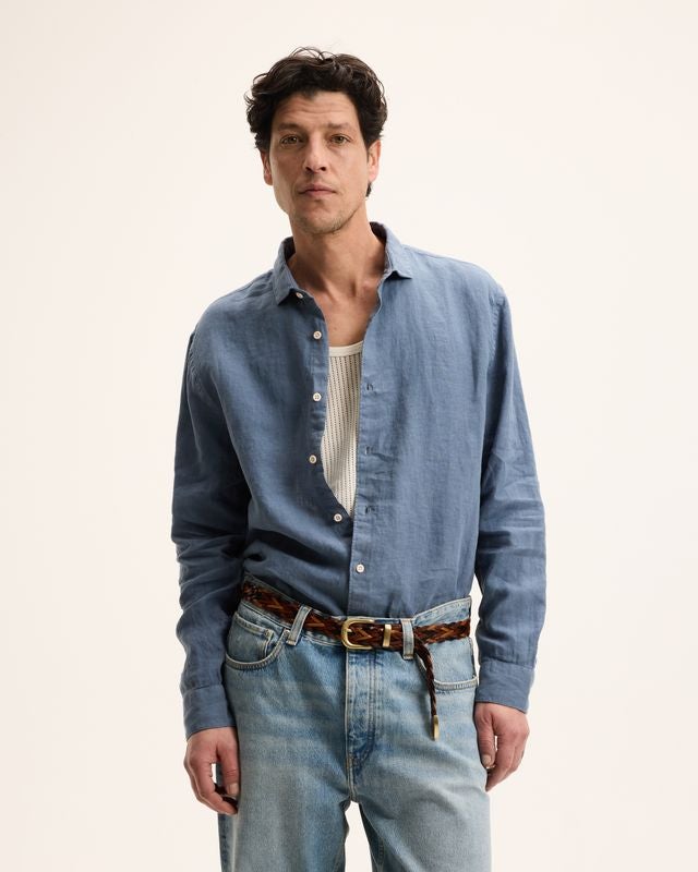GOOD PEOPLE SOHO Linnen Garment Dye Shirt-MidBlue