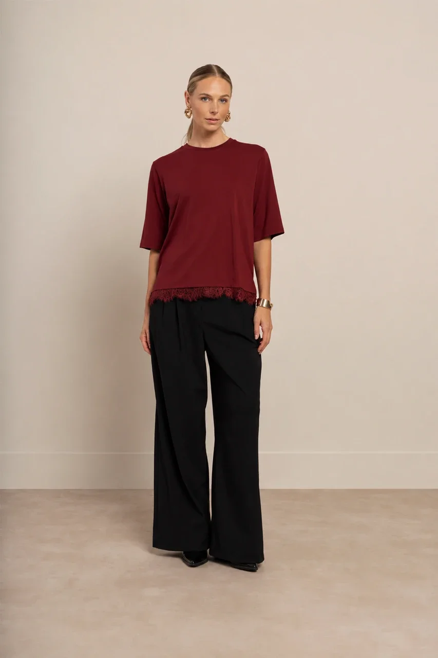 STUDIO ANNELOES 14366 Fiore lace tee-red wine