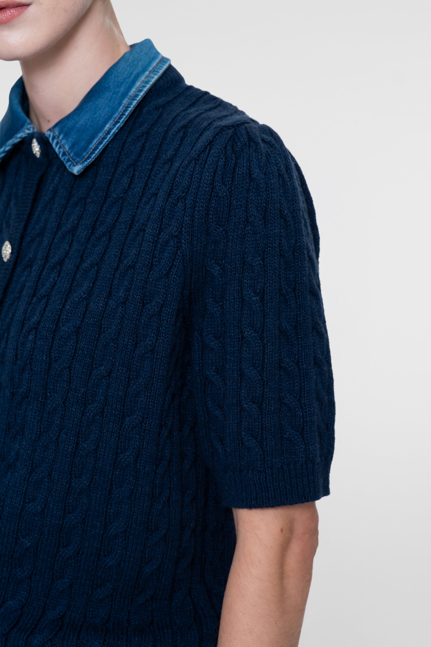 GEISHA 64507-10 CARDIGAN MET DENIM KRAAG-navy/denim
