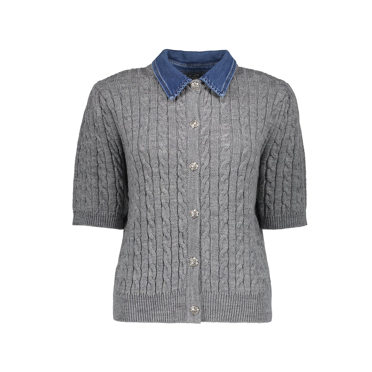 GEISHA 64507-10 CARDIGAN MET DENIM KRAAG-grey melange