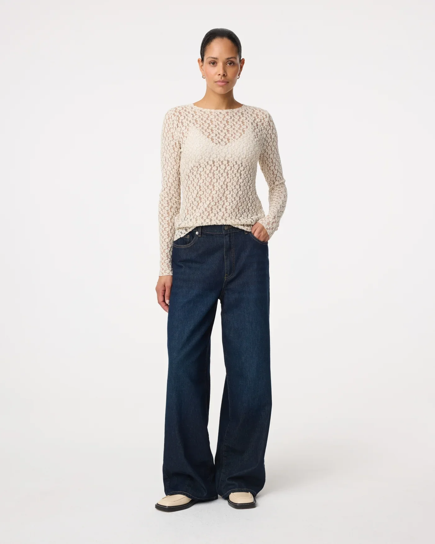 KNIT-TED 262P118 Lacey Top - creme
