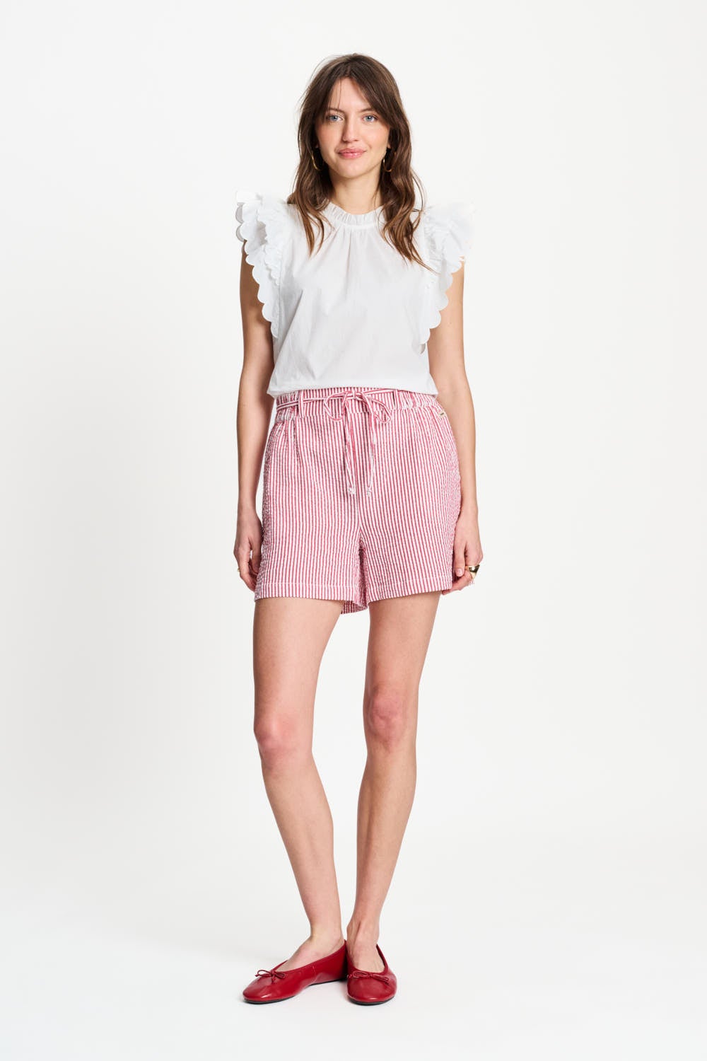 POM Amsterdam SP9596 SHORTS Seersucker Stripe-red