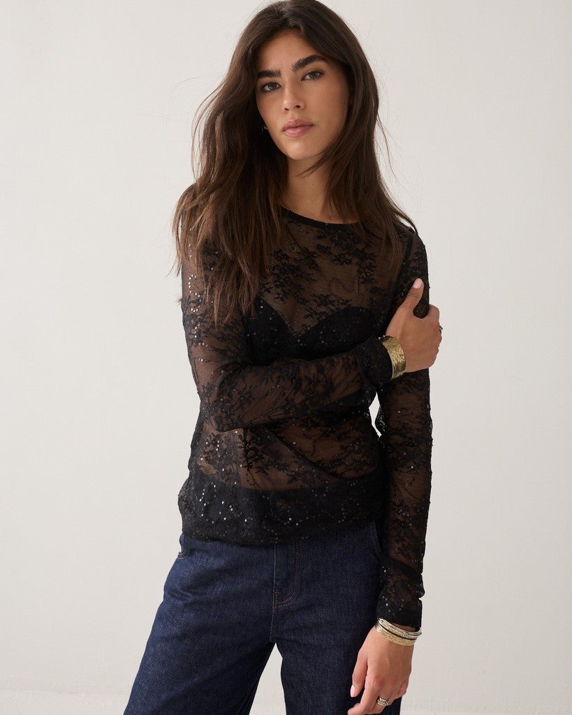 SUMMUM Top pailettenkant 3s5393-30825 - zwart
