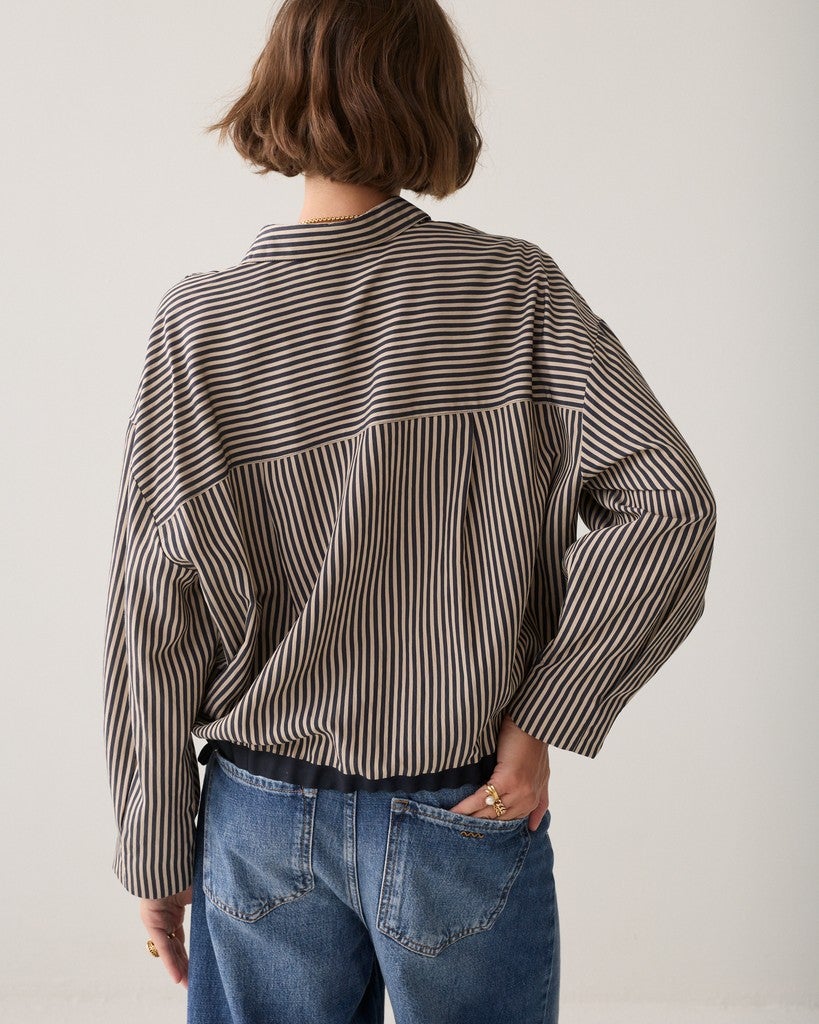 Summum 2s3548-12491 Streepblouse met tunnelkoord - midnight blue