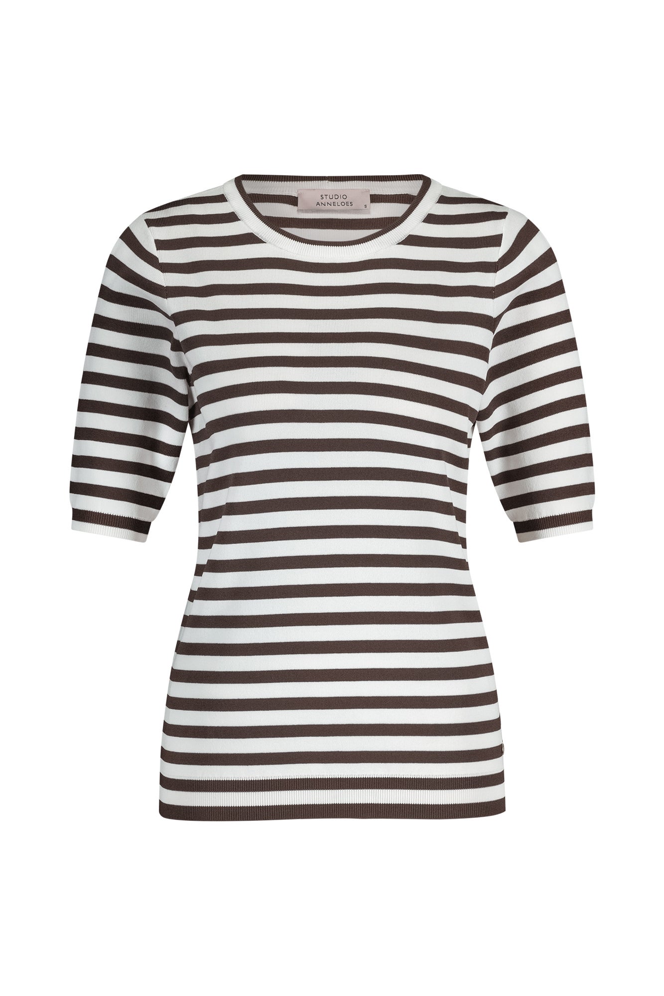 STUDIO ANNELOES13060 Luna ssl stripe pullover - off white/espresso