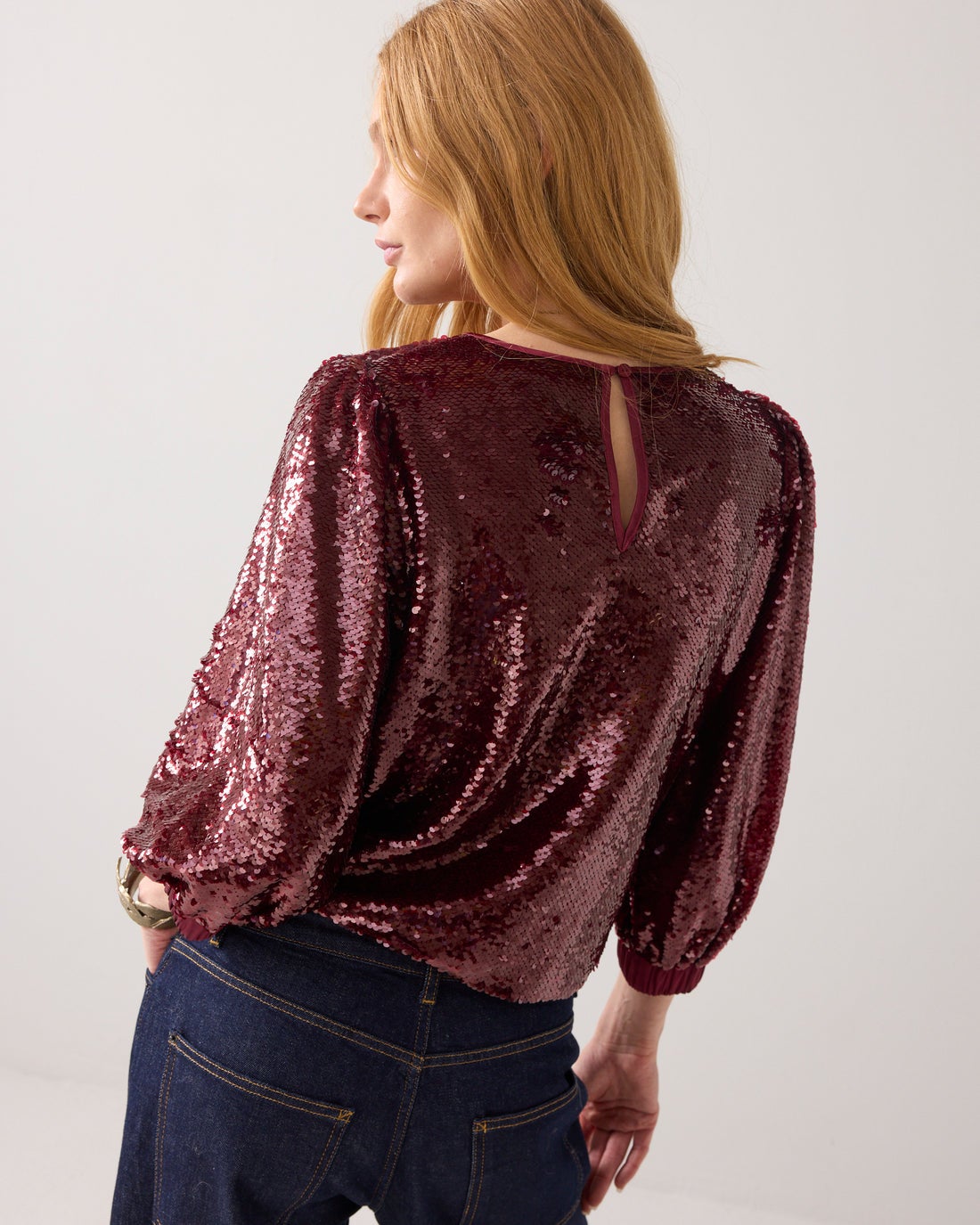 SUMMUM Top van paillettenstof 2s3363-12295 -Merlot