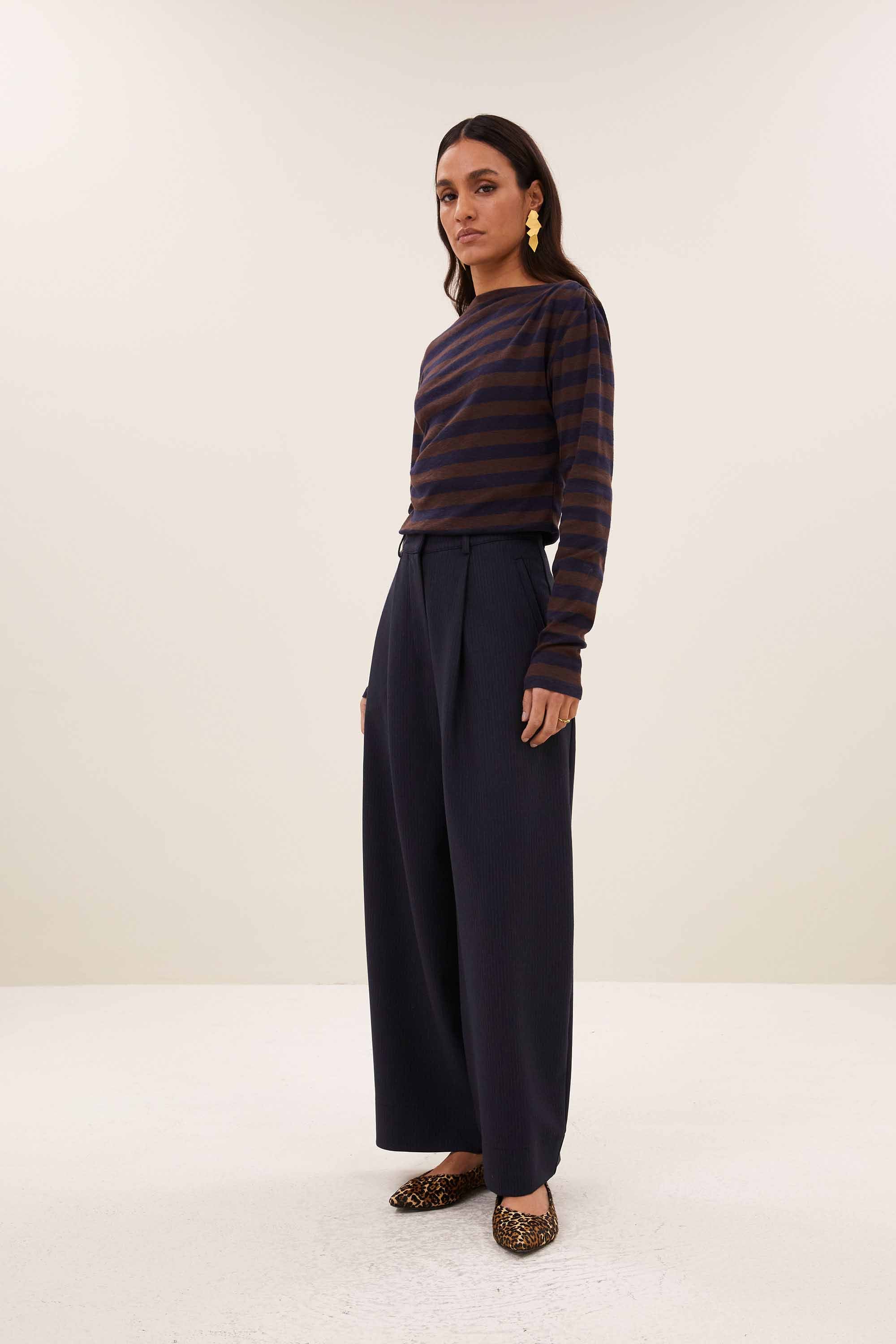 BY-BAR 26411118 leya big stripe top-coffee bean