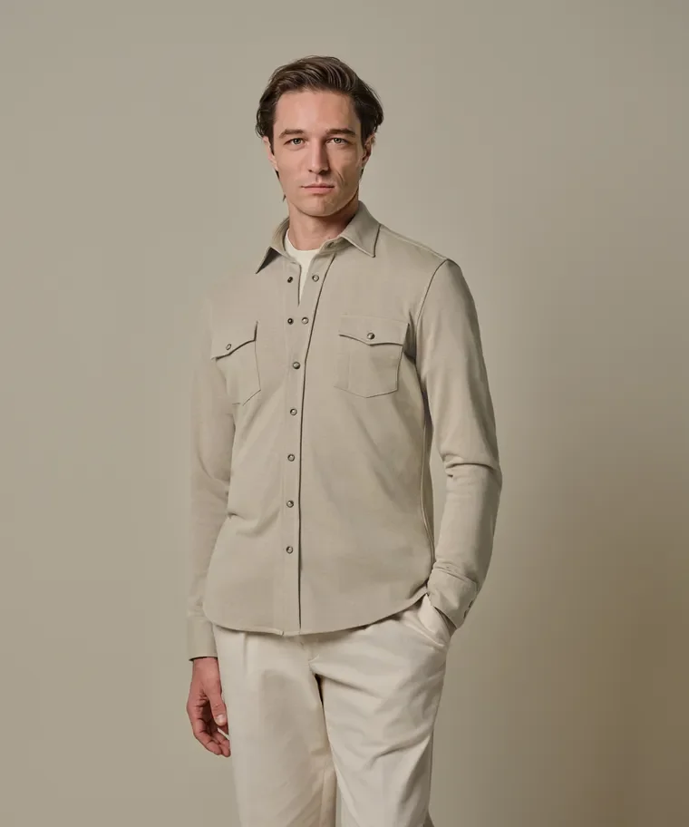PROFUOMO PPXF10001B  French Terry Overshirt Western-Beige