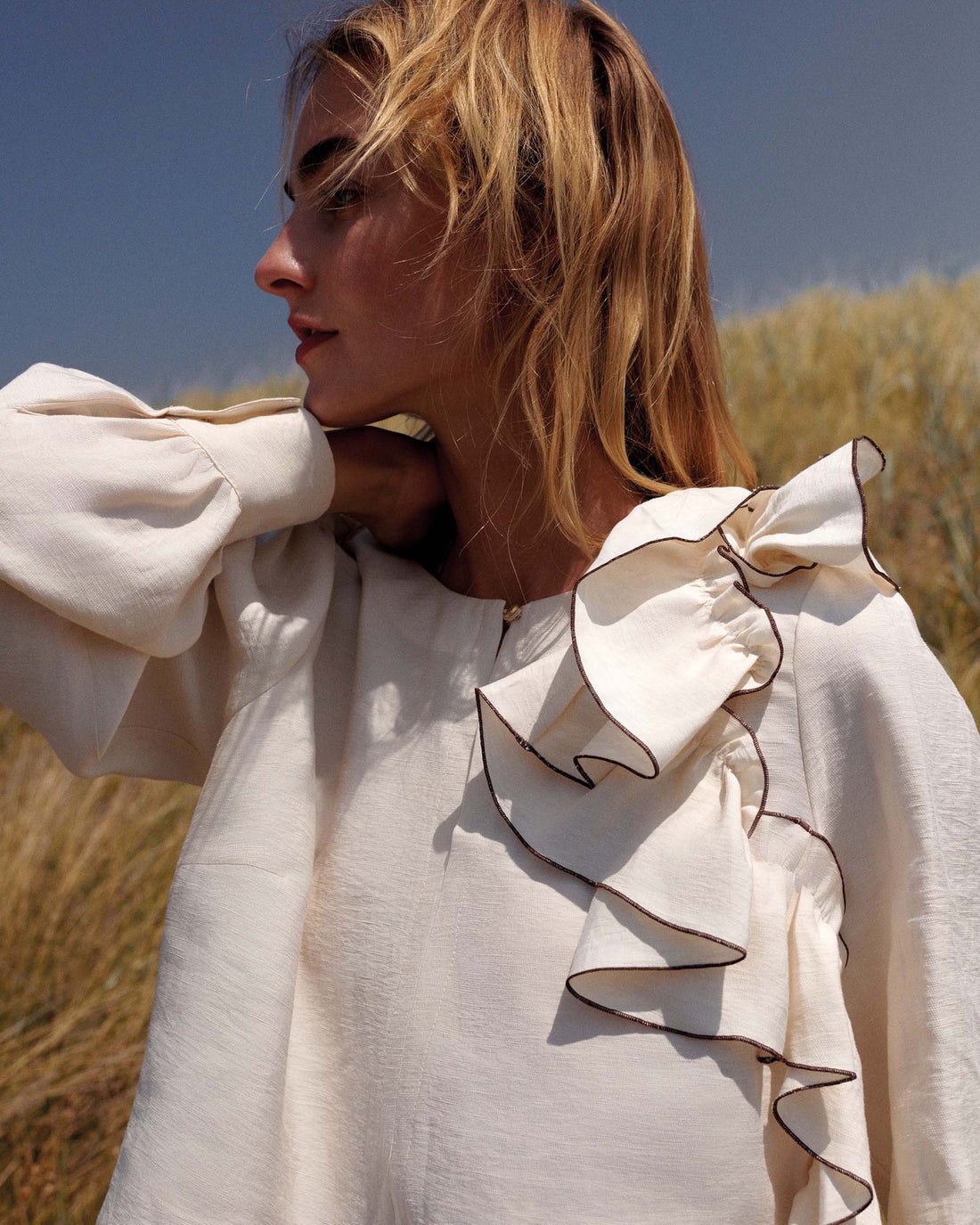 SUMMUM 2s3424-12372 Linnenblend top met ruche