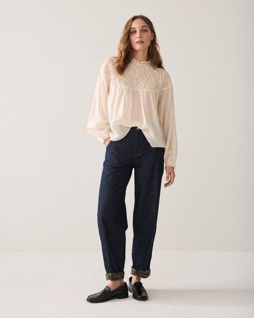 SUMMUM Gesmokte top met ruffles 2s3571-12575