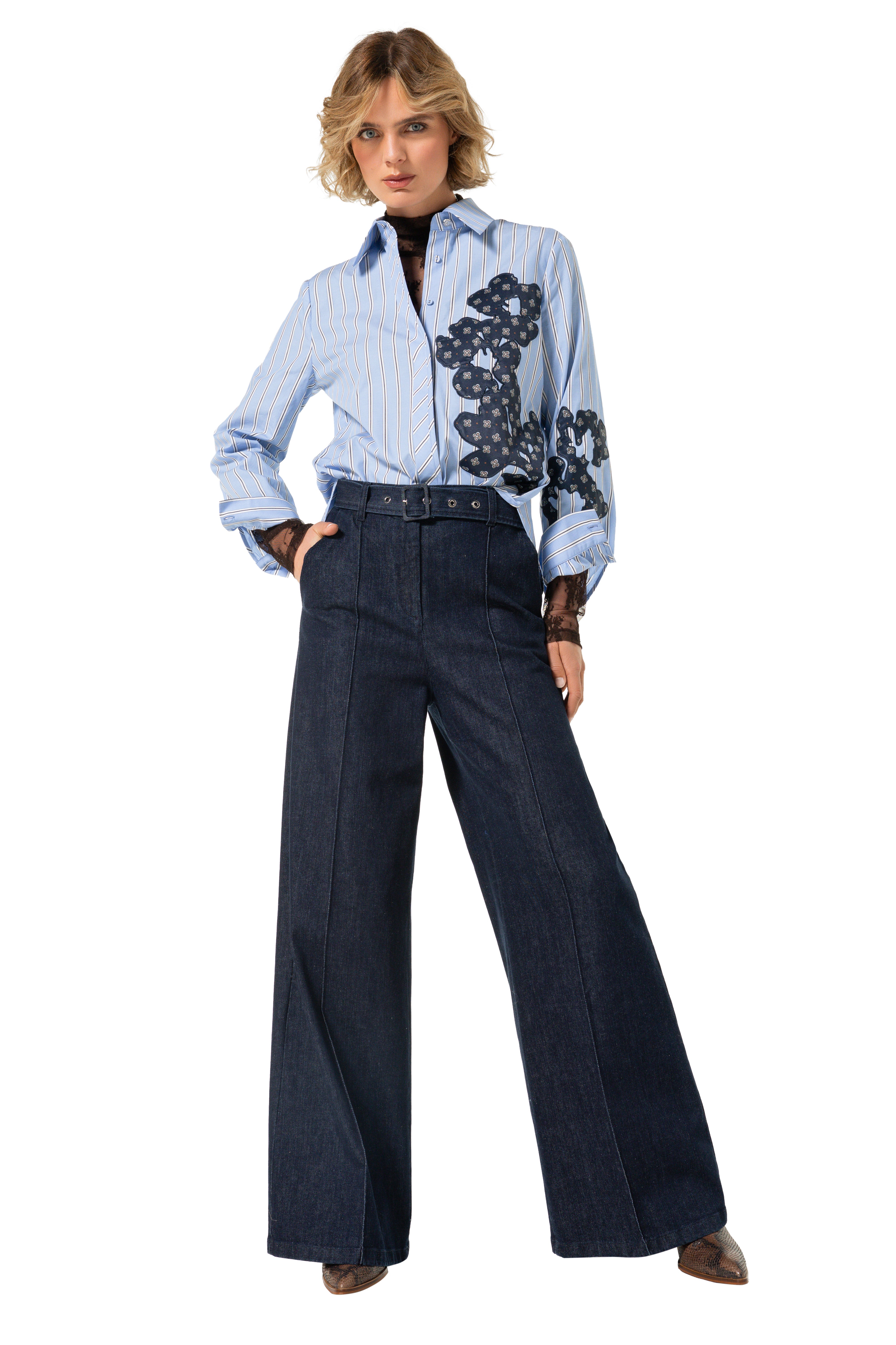 CarolineBiss 4679/29 Bloes gestreept-broderie