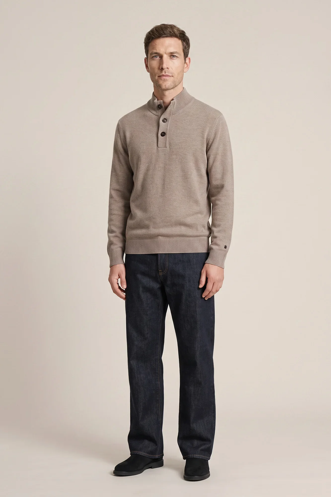 THOMAS MAINE 6284TM900 Pullover met knopen - taupe melange