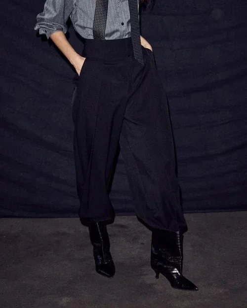 HAUTE L'AMITIE HL10864 Zeppe Pleat Tall Pant-Black