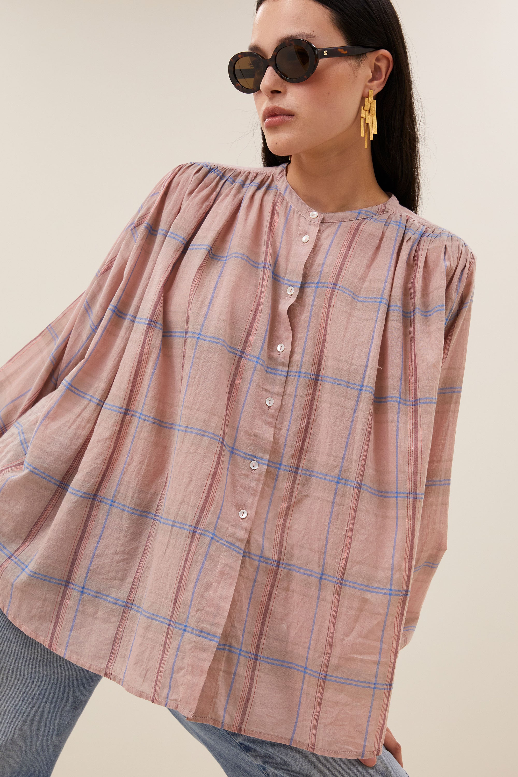 BY-BAR 26112032 Nyka Pink Check Blouse