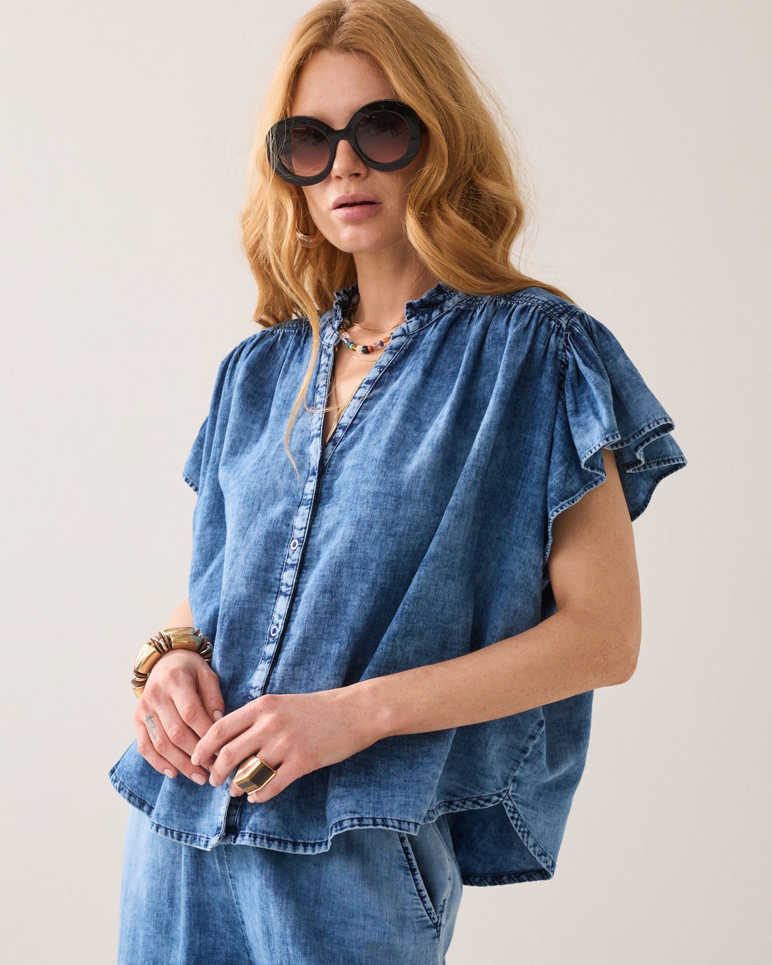 SUMMUM 2s3405-11631 Zachte denim blouse