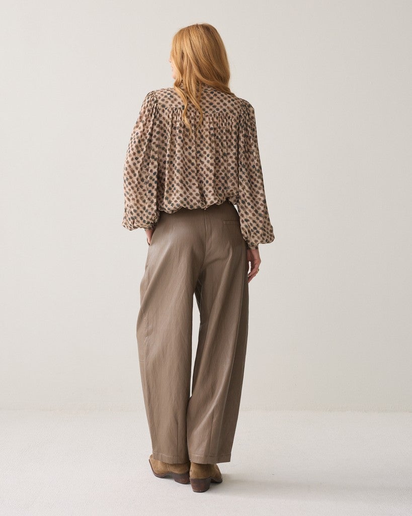 Summum 4s3043-12526 Wijde broek faux leather - light taupe