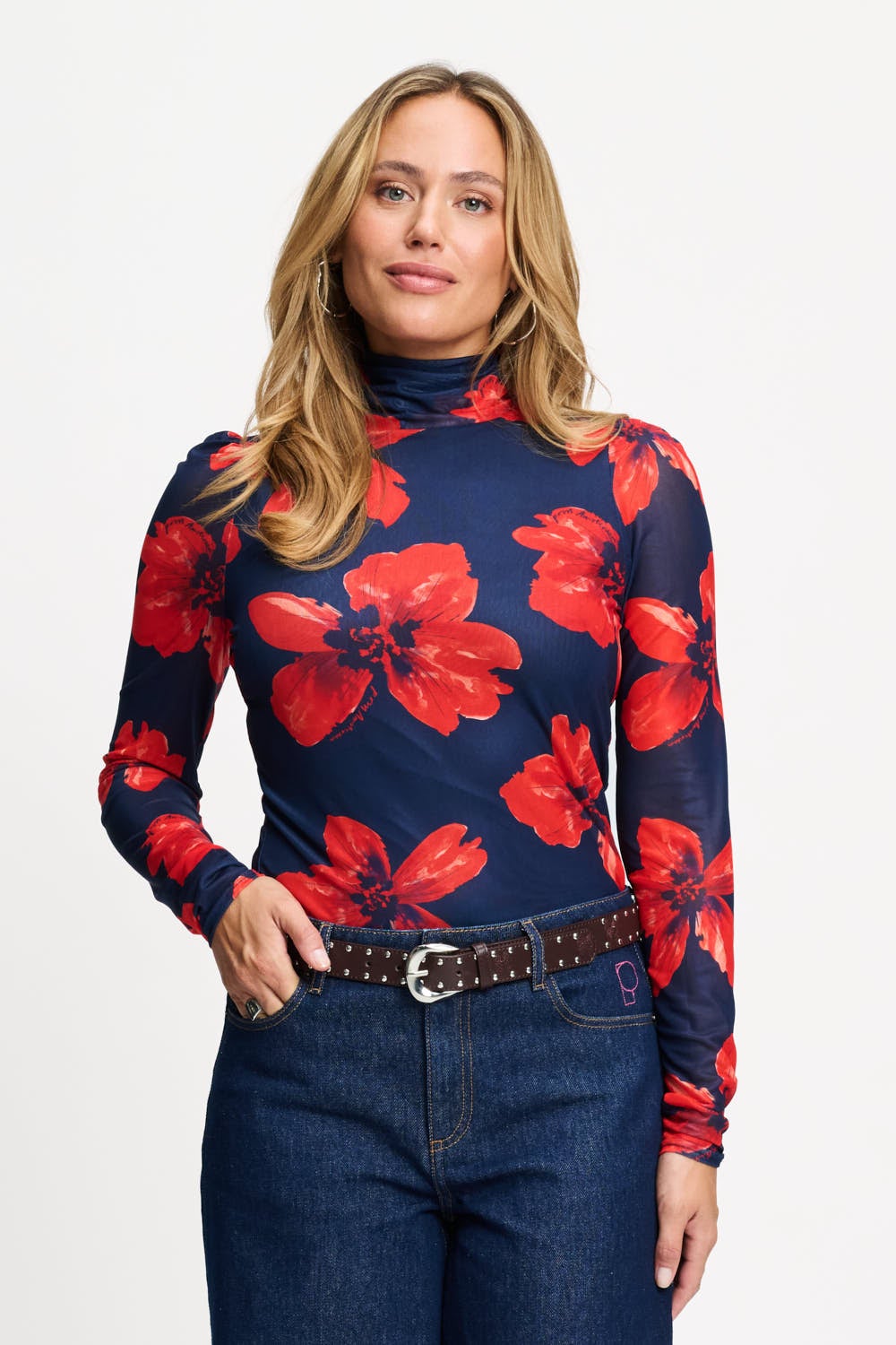 POM SP9833 TURTLENECK - ROMI MESH BLOOM ROUGE