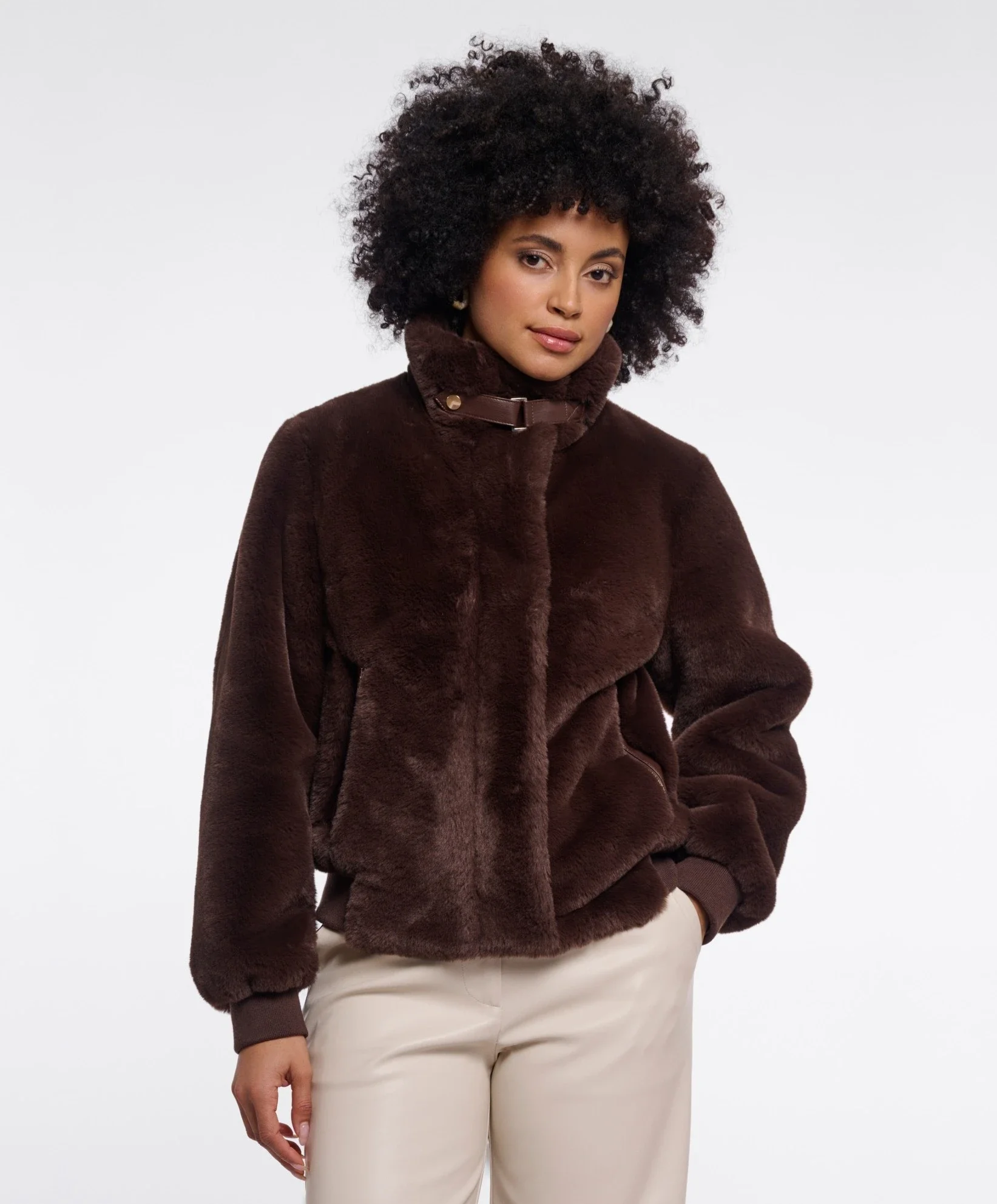 RINO & PELLE Ambra.7002611  Short faux fur jacket- coffee roast