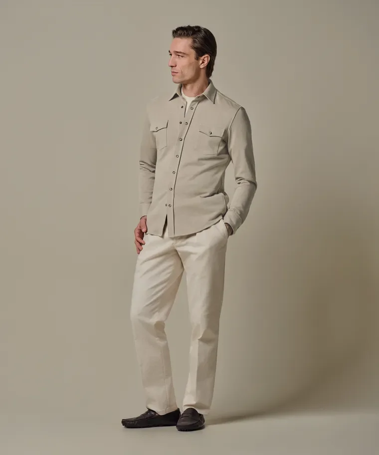 PROFUOMO PPXF10001B  French Terry Overshirt Western-Beige