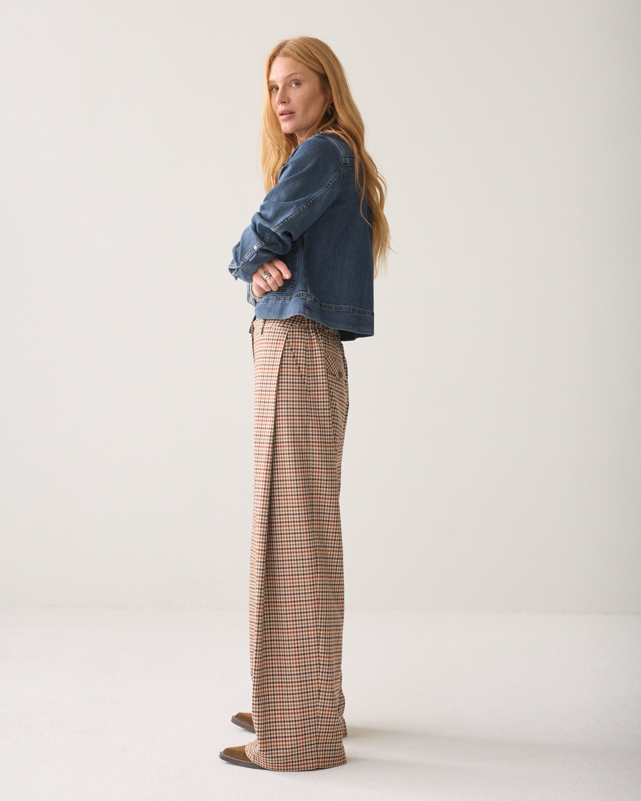 SUMMUM Wijde broek met ruitprint 4s3042-12496