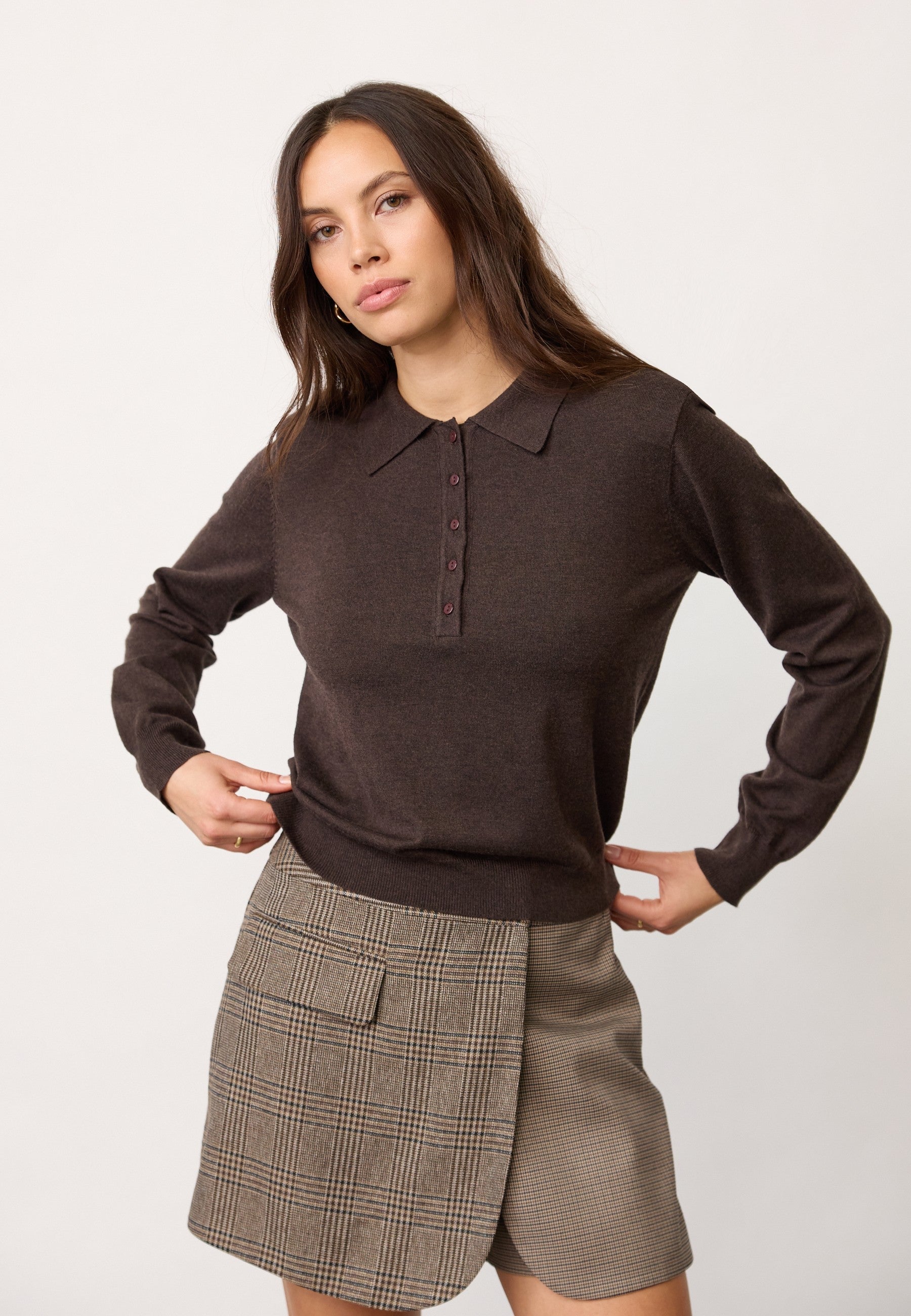 CO'COUTURE 500212 CoryCC Pad Polo Knit-DarkBrown