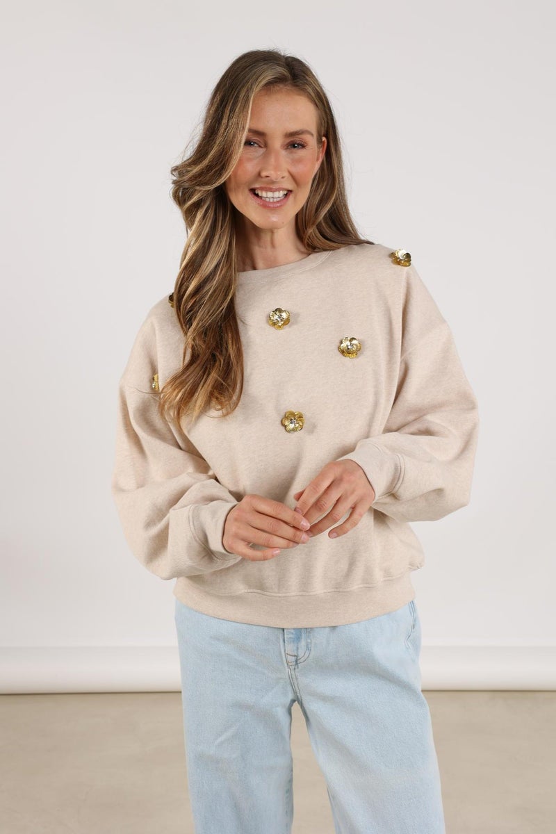 NUKUS NKF03021 Beatriz Pullover Flower-Sand Melange