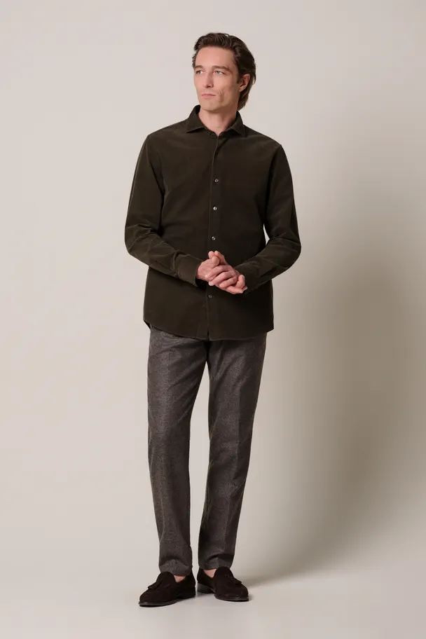 PROFUOMO PPXH30032E Donkergroen corduroy overhemd