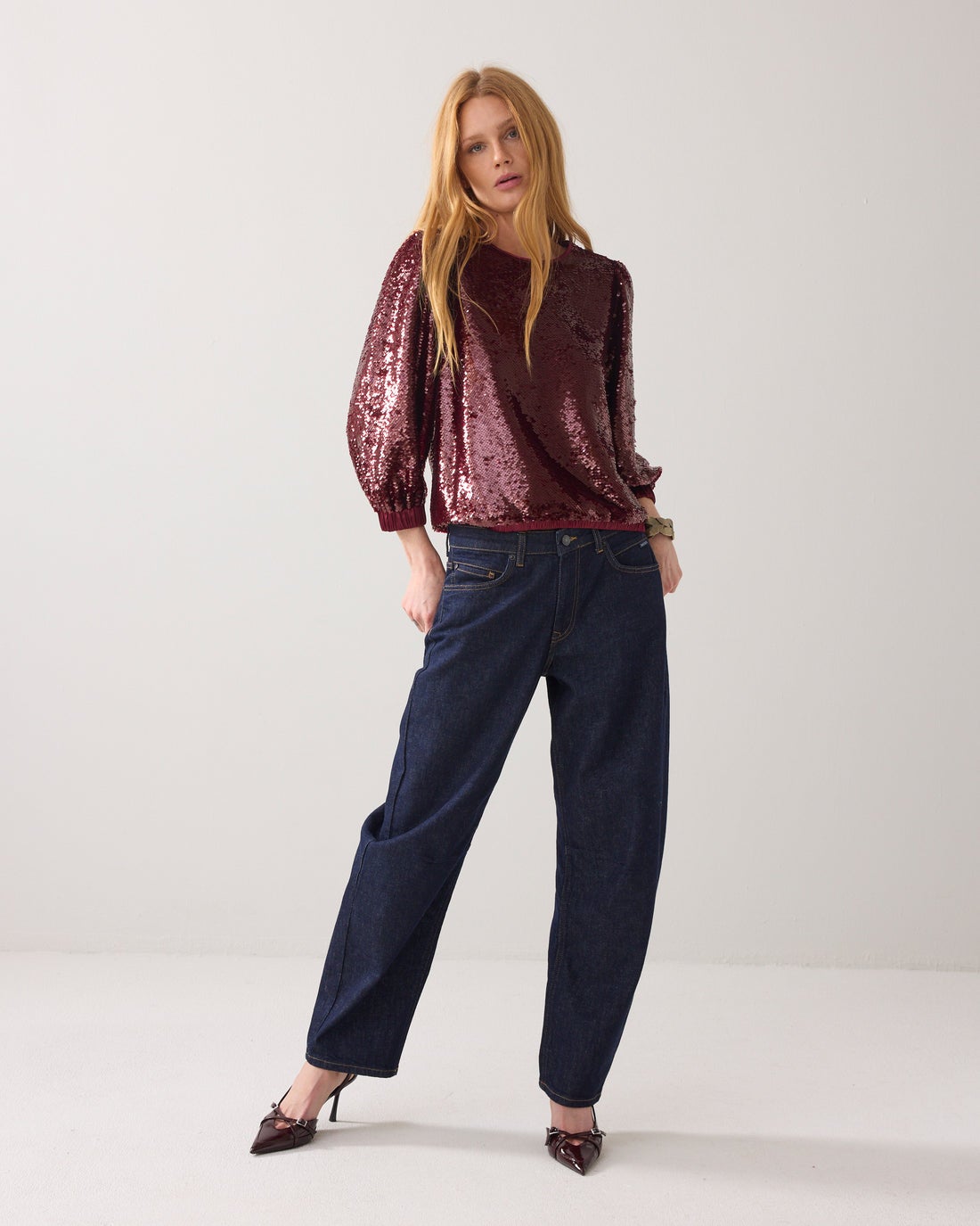SUMMUM Top van paillettenstof 2s3363-12295 -Merlot