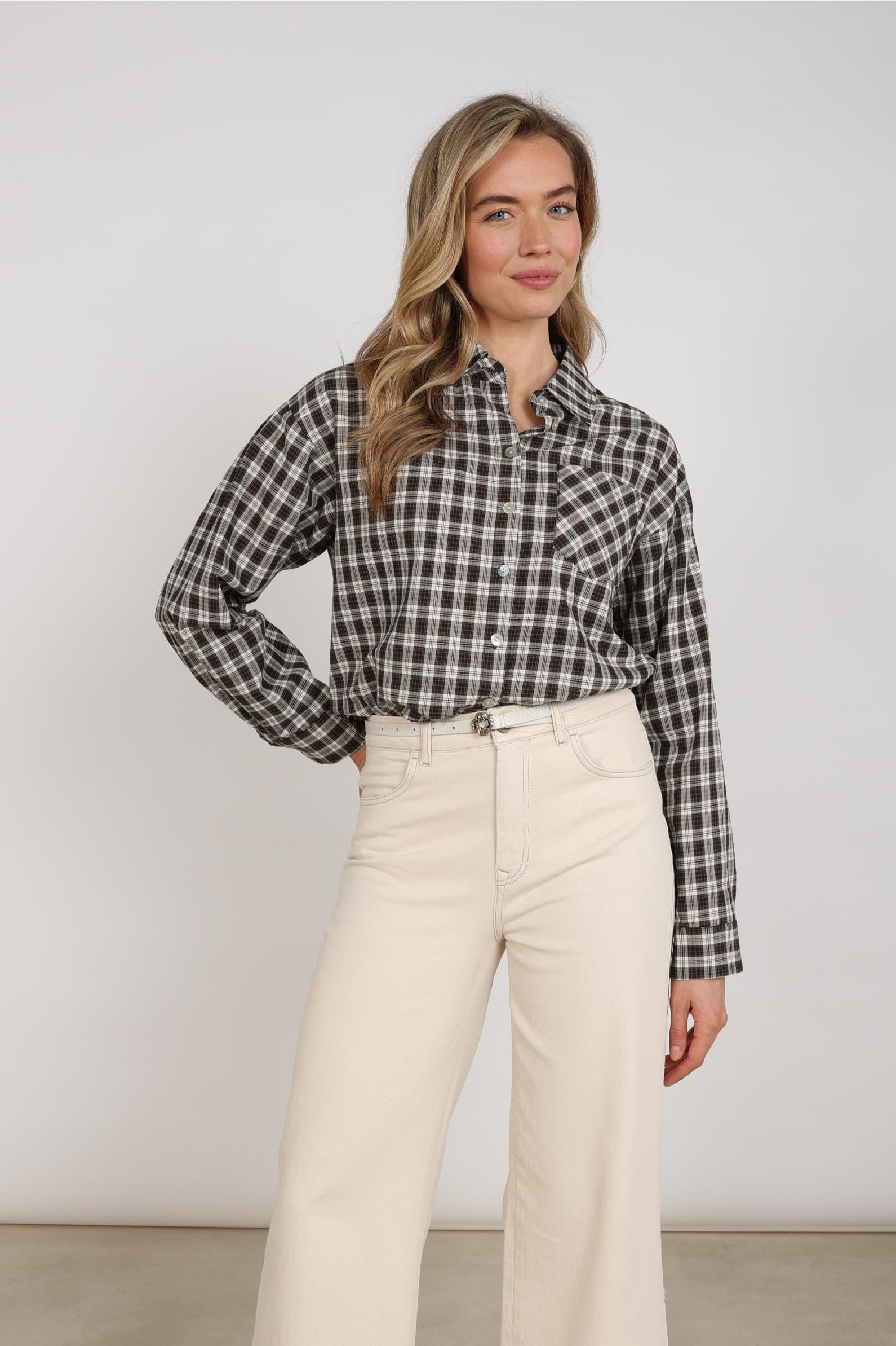 NUKUS NKF02261 Macy Blouse Check-offwhite/chocolate