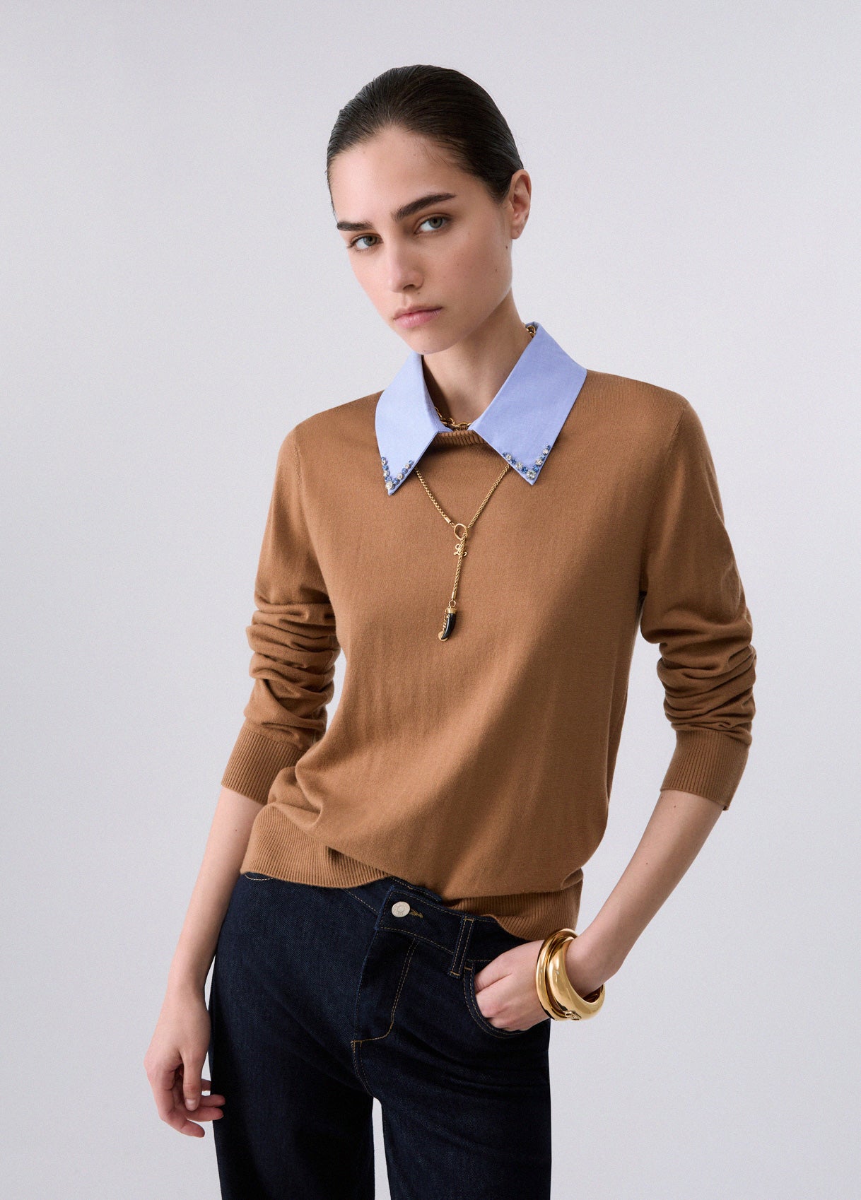 LIU JO WF6452MA16R Maglia Chiusa trui met poplin kraag
