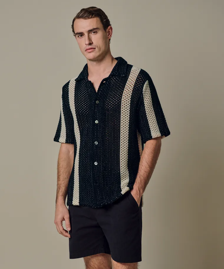 PROFUOMO PPXD10022A Crochet Button Through Polo SS