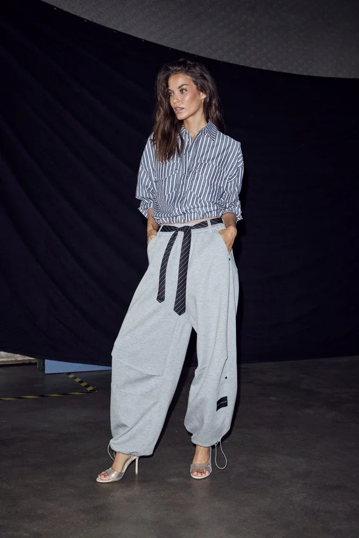 HAUTE L'AMITIE HL11000 Maxi Split Tie Tall Pant- GreyMelange