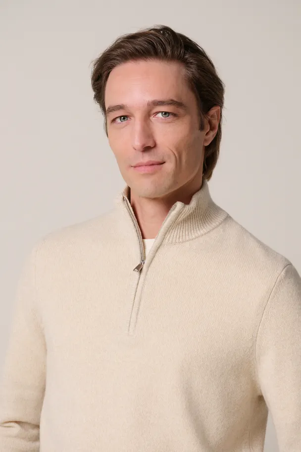 PROFUOMO PPXJ30047F Zand two-tone pullover half zip