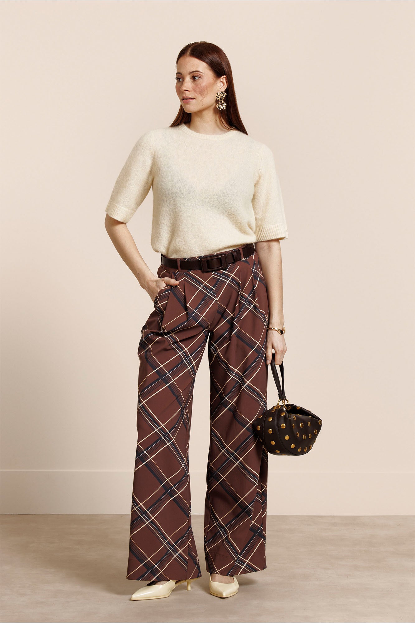 STUDIO ANNELOES 14080 Ireen pleated check trousers