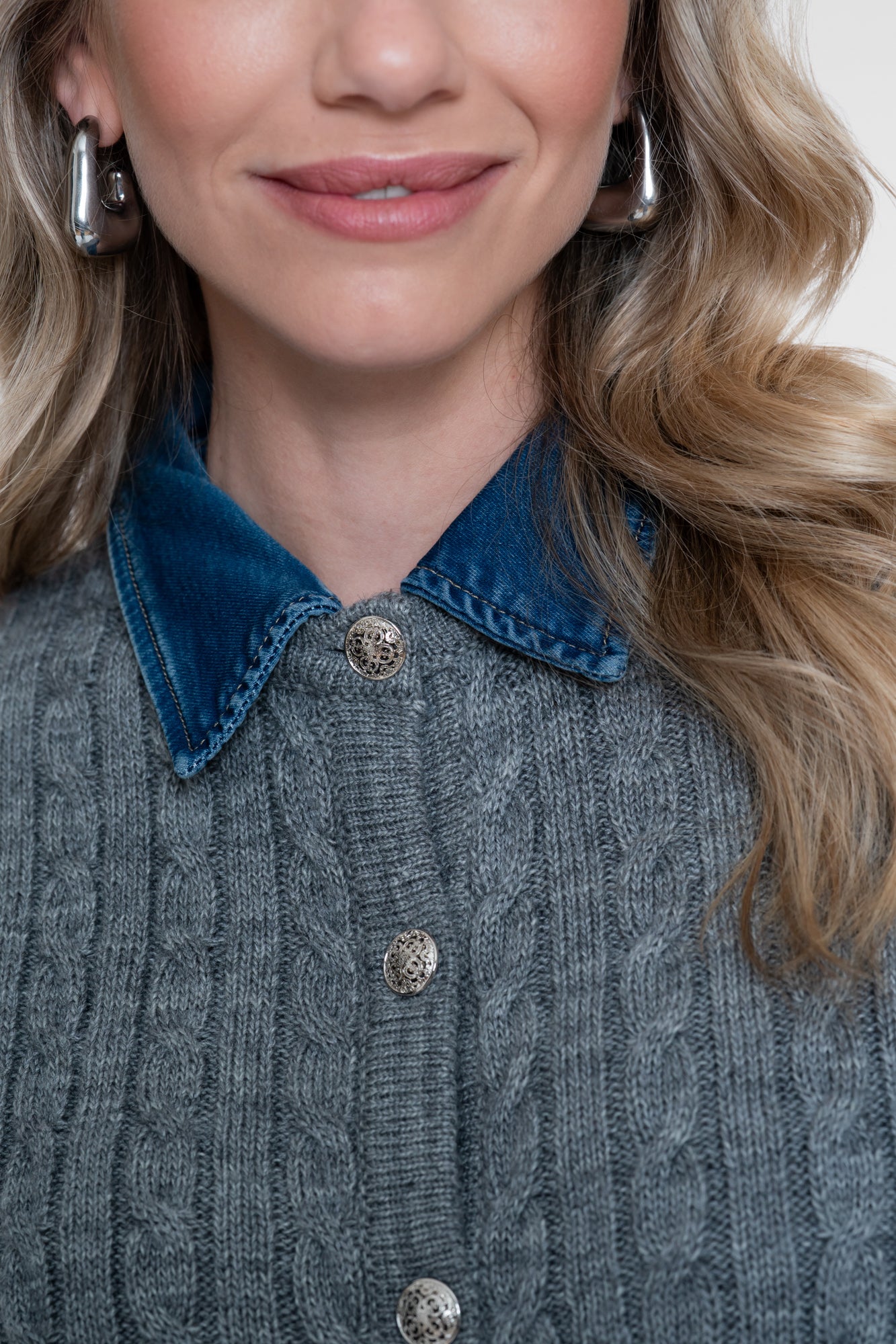 GEISHA 64507-10 CARDIGAN MET DENIM KRAAG-grey melange