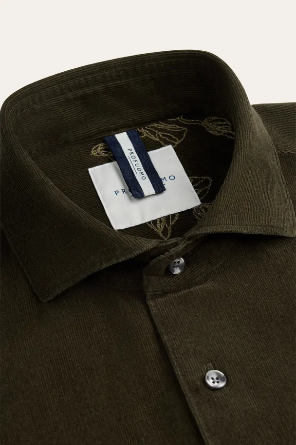 PROFUOMO PPXH30032E Donkergroen corduroy overhemd