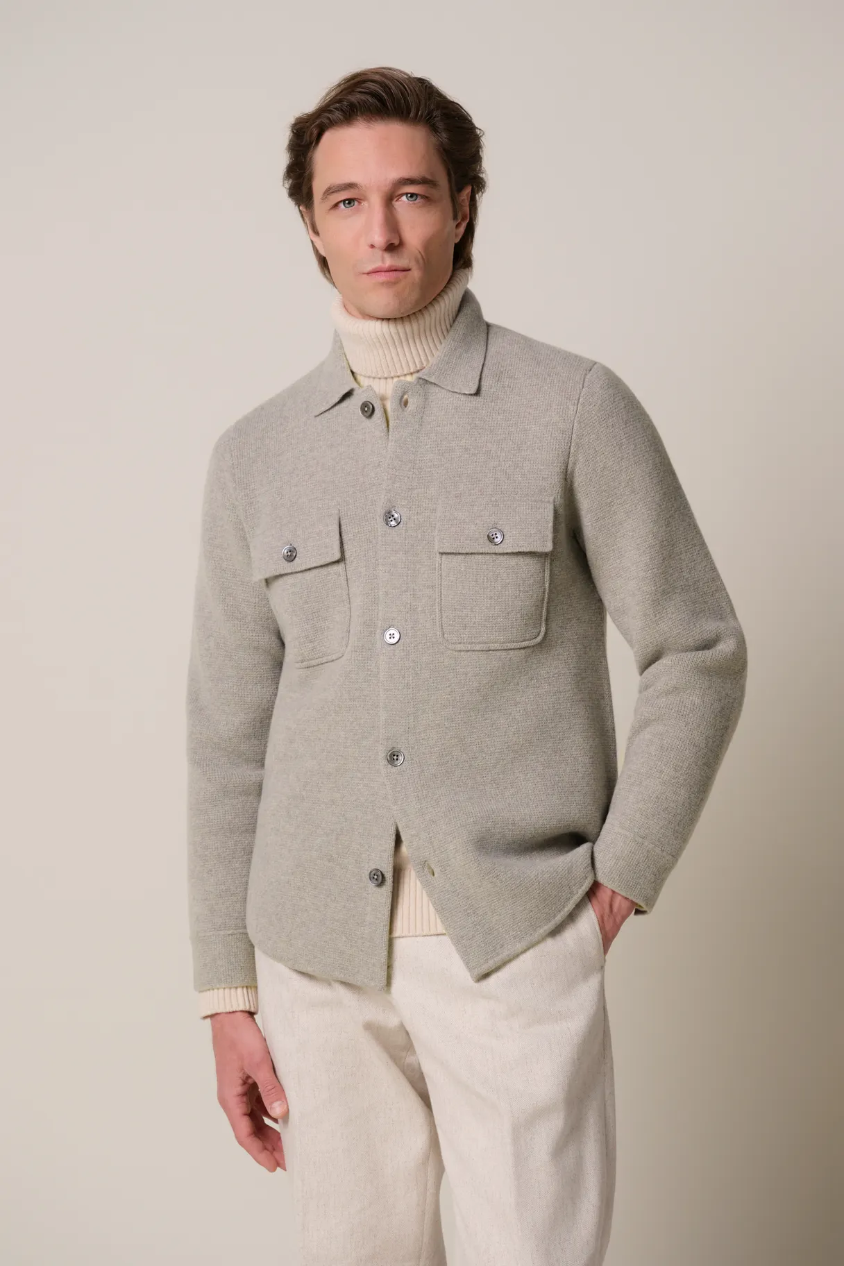 PROFUOMO PPXF30006B Grijs merino wollen overshirt
