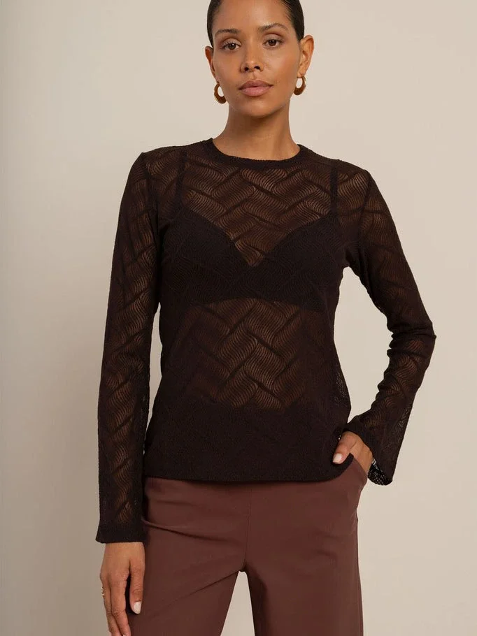 STUDIO ANNELOES 14111 Reagan flaire lace top-espresso