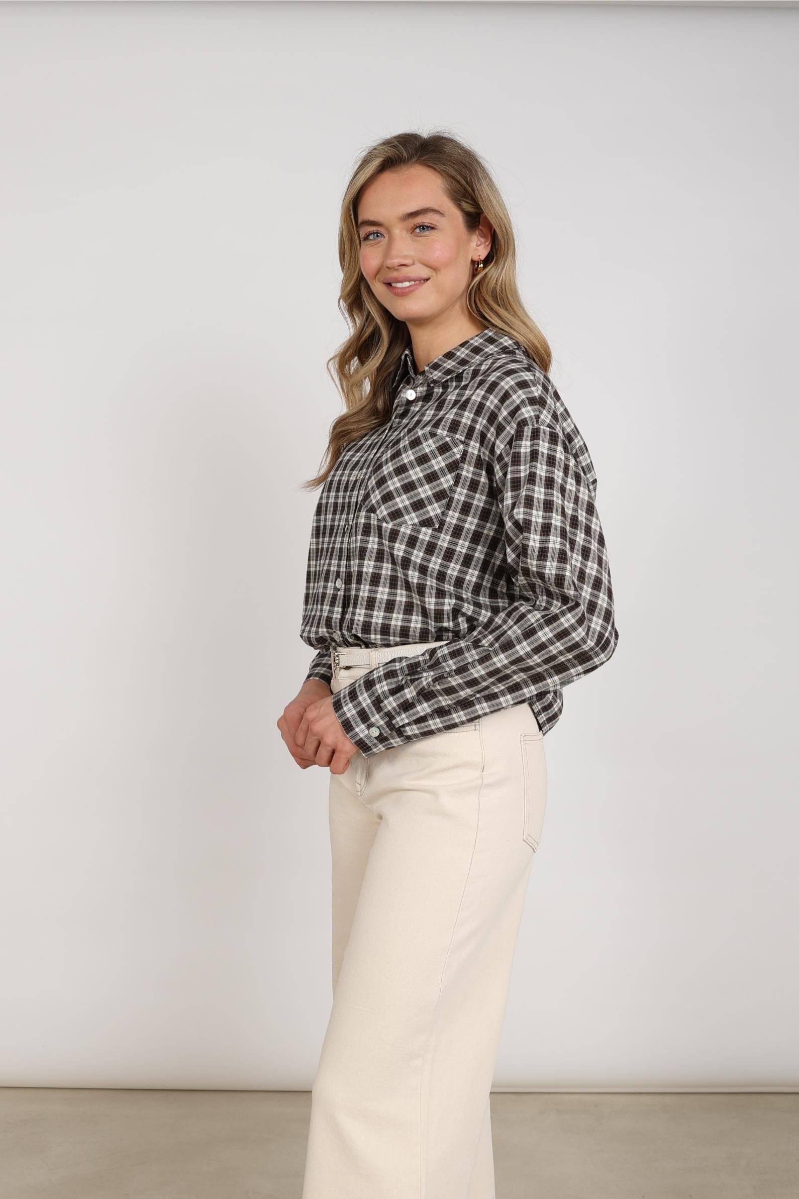 NUKUS NKF02261 Macy Blouse Check-offwhite/chocolate