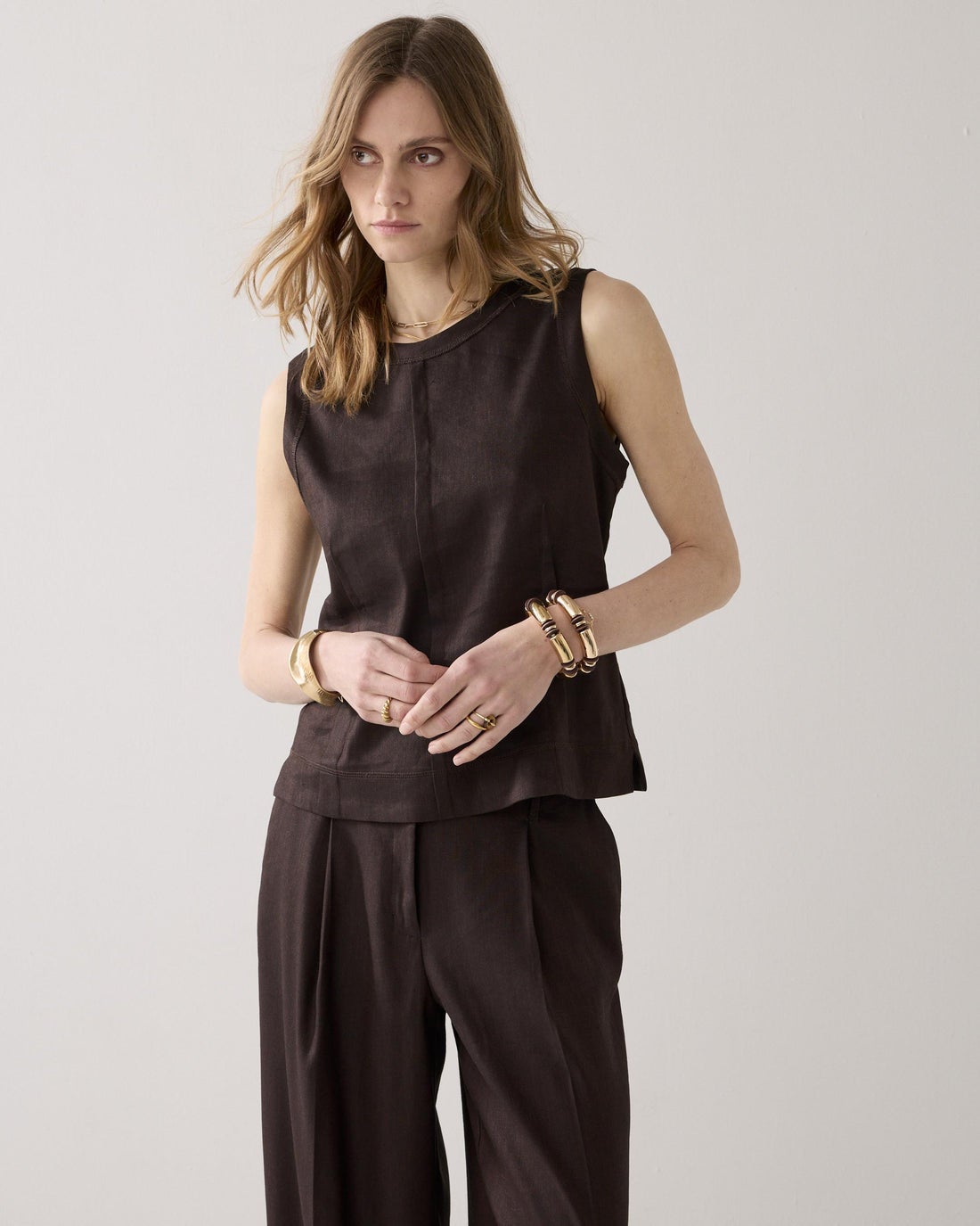 SUMMUM 2s3065-11780 Mouwloze top linnenblend